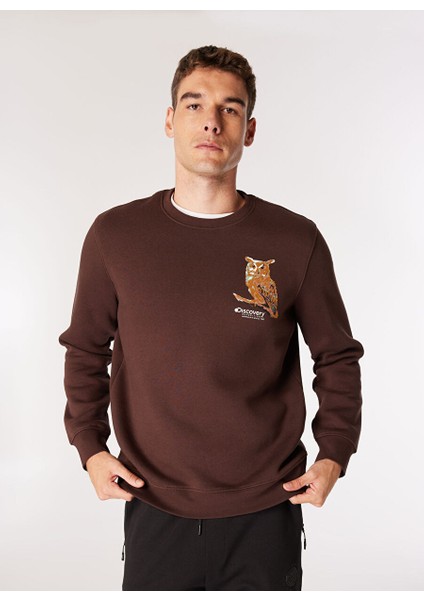 Kahve Erkek Bisiklet Relaxed Nakışlı Sweatshirt D4WM-SWT3078