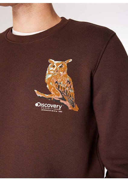 Kahve Erkek Bisiklet Relaxed Nakışlı Sweatshirt D4WM-SWT3078