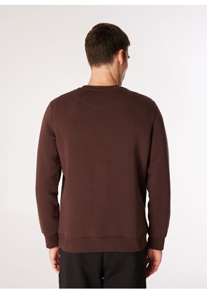 Kahve Erkek Bisiklet Relaxed Nakışlı Sweatshirt D4WM-SWT3078