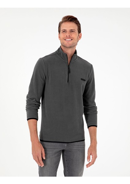Antrasit Regular Fit Yarım Fermuarlı Polar Sweatshirt
