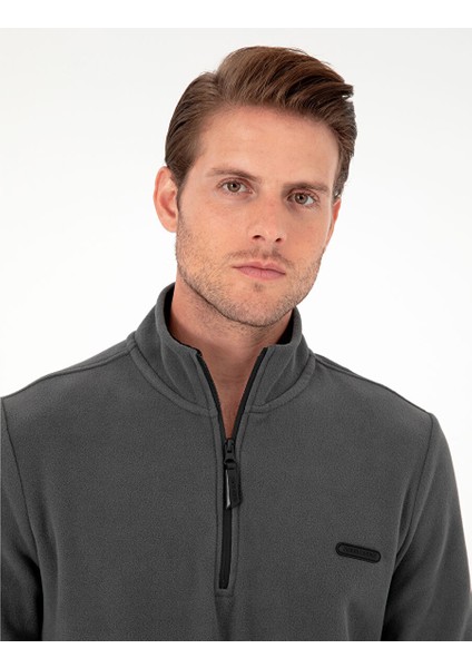 Antrasit Regular Fit Yarım Fermuarlı Polar Sweatshirt