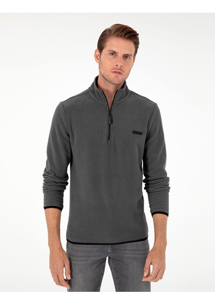 Antrasit Regular Fit Yarım Fermuarlı Polar Sweatshirt