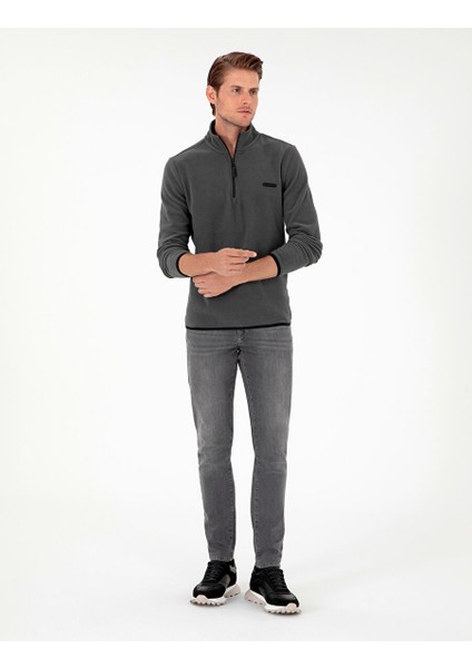 Antrasit Regular Fit Yarım Fermuarlı Polar Sweatshirt