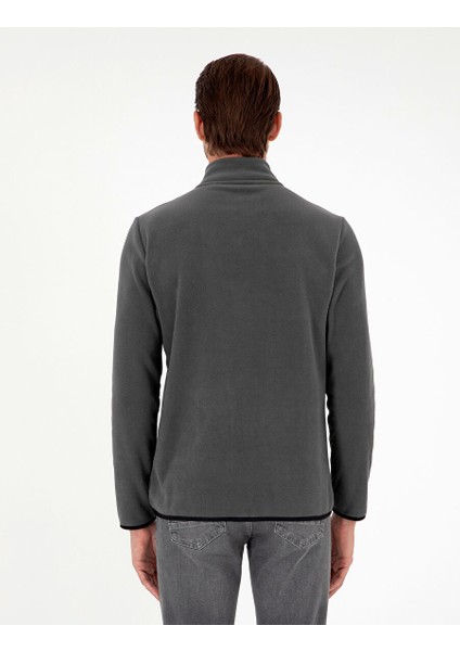 Antrasit Regular Fit Yarım Fermuarlı Polar Sweatshirt