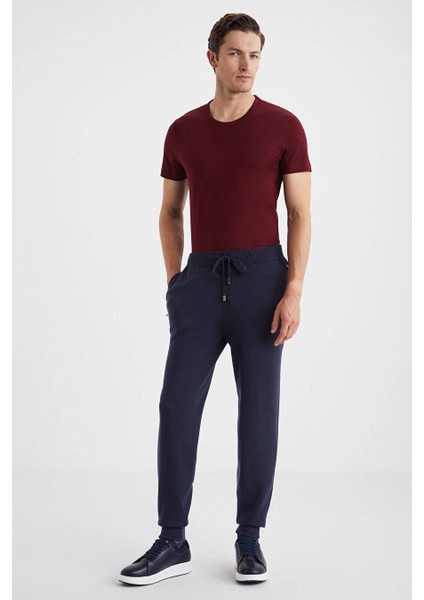 Lacivert Merino Yün Activewear Triko Pantolon