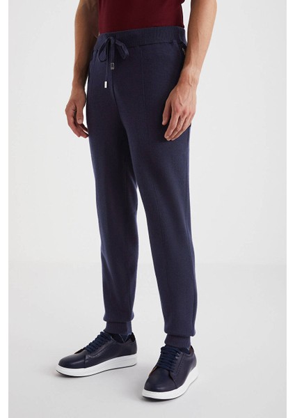 Lacivert Merino Yün Activewear Triko Pantolon