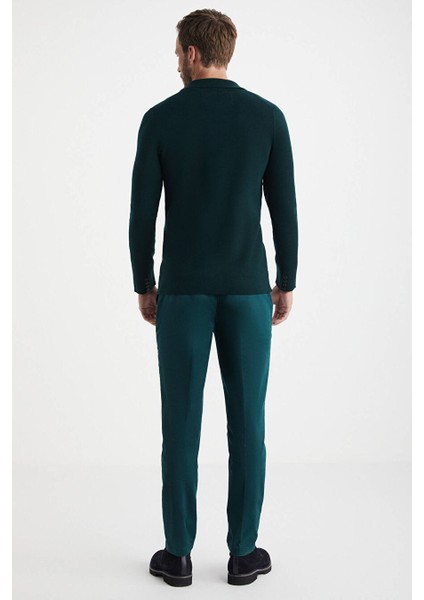Koyu Yeşil Extrafine Merino Triko Blazer Ceket