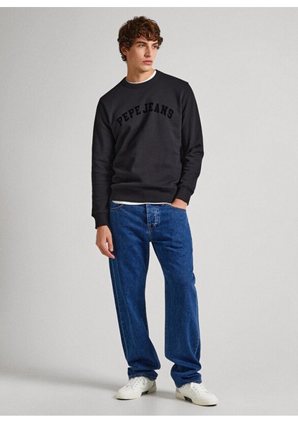 Siyah Erkek Bisiklet Slim Fit Baskılı Sweatshirt PM582557 999 Randall