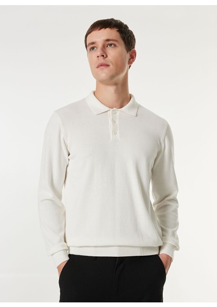 Ekru Erkek Polo Basic Düz Kazak MML4WM-KZK9510