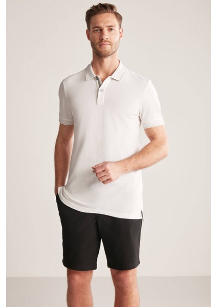 Vintage Görünümlü Kırık Beyaz Polo Yaka T-Shirt