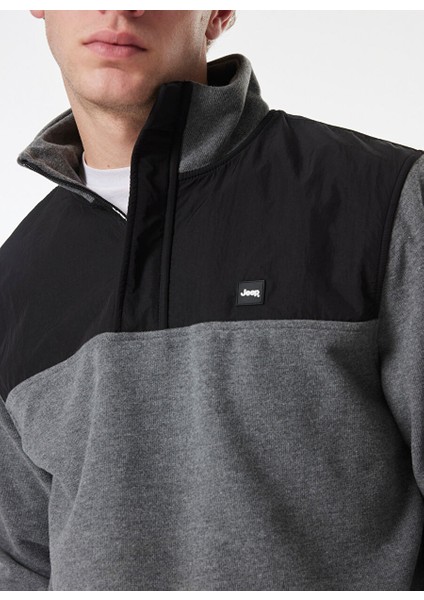 Antrasit Erkek Dik Relaxed Blok Sweatshirt C4WM-SWT4228