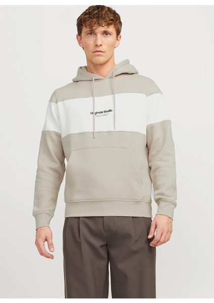 Bej Erkek Kapüşon Rahat Baskılı Sweatshirt Jorvesterbro Block Sweat Hood Styd