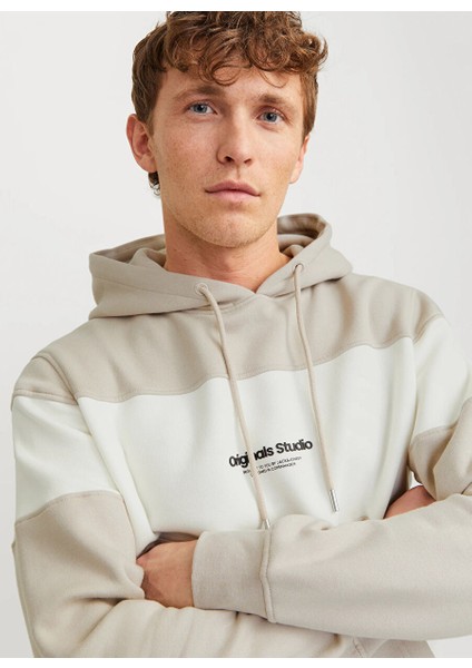 Bej Erkek Kapüşon Rahat Baskılı Sweatshirt Jorvesterbro Block Sweat Hood Styd fırsatları