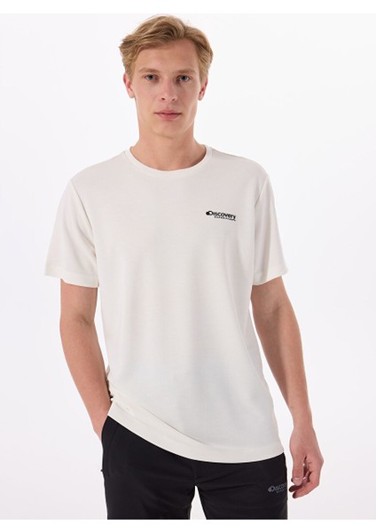 Kırık Beyaz Erkek Bisiklet Yaka Relaxed Baskılı T-Shirt Perta