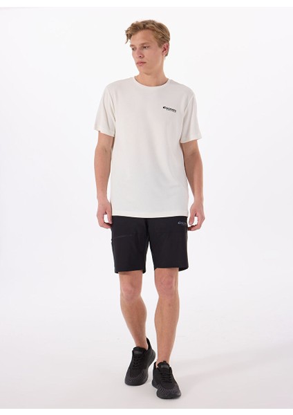 Kırık Beyaz Erkek Bisiklet Yaka Relaxed Baskılı T-Shirt Perta modelleri