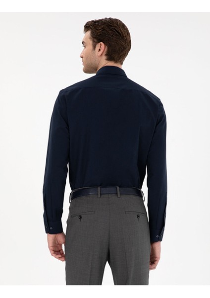 Lacivert Slim Fit Uzun Kollu Basic Gömlek