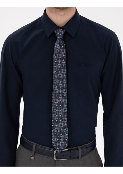 Lacivert Slim Fit Uzun Kollu Basic Gömlek
