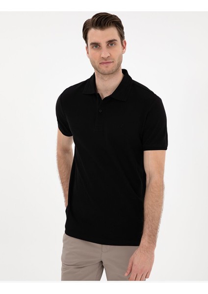 Siyah Slim Fit %100 Pamuk Polo Yaka Basic Tişört modelleri