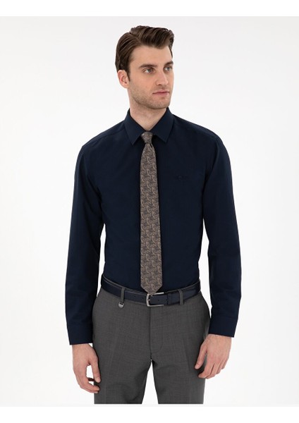 Lacivert Regular Fit Uzun Kollu Basic Gömlek