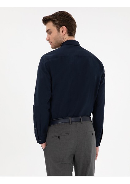 Lacivert Regular Fit Uzun Kollu Basic Gömlek