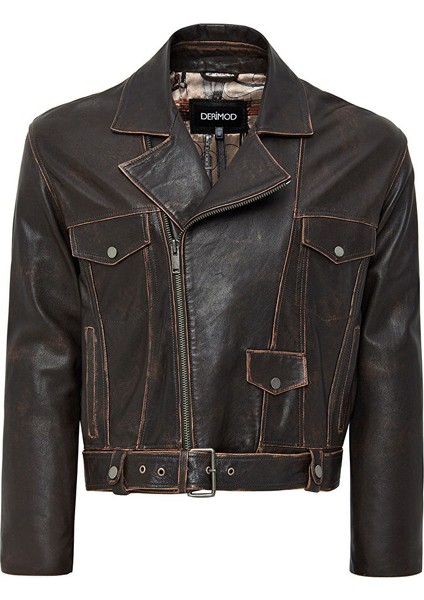 Lugano Kadın Kahverengi Vintage Biker Deri Ceket 24WGD5278VD