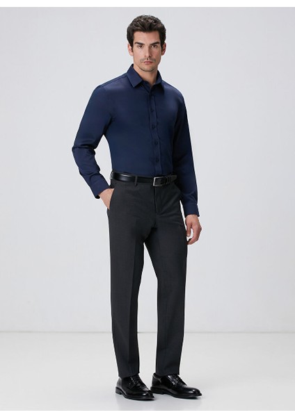 Lacivert Erkek Klasik Slim Fit Gömlek 1091836