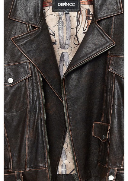 Lugano Kadın Kahverengi Vintage Biker Deri Ceket 24WGD5278VD indirimleri