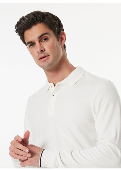 Ekru Erkek Polo Yaka Basic Sweatshirt F4WM-SWT 2709