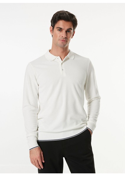 Ekru Erkek Polo Yaka Basic Sweatshirt F4WM-SWT 2709