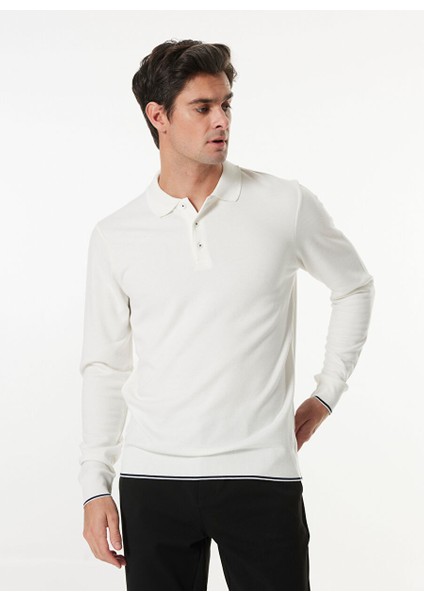 Ekru Erkek Polo Yaka Basic Sweatshirt F4WM-SWT 2709