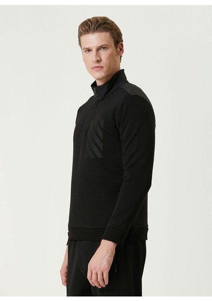 Siyah Erkek Dik Slim Fit Düz Sweatshirt 1092999