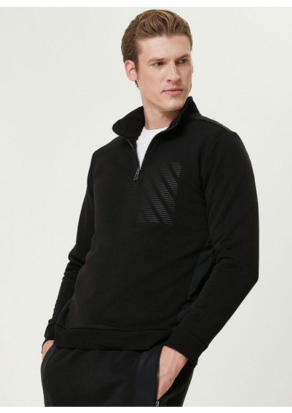 Siyah Erkek Dik Slim Fit Düz Sweatshirt 1092999 modelleri