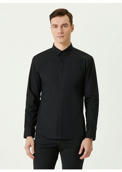 Slim Fit Klasik Yaka Siyah Erkek Gömlek 1080115