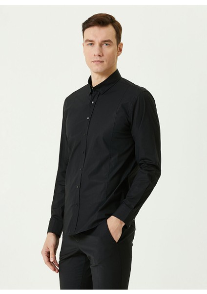 Slim Fit Klasik Yaka Siyah Erkek Gömlek 1080115