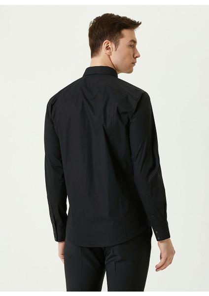 Slim Fit Klasik Yaka Siyah Erkek Gömlek 1080115