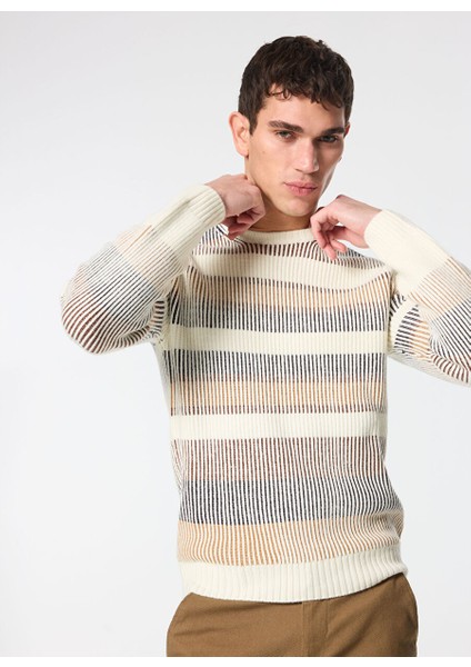 Ekru Erkek Bisiklet Slim Fit Kazak MI2878SS