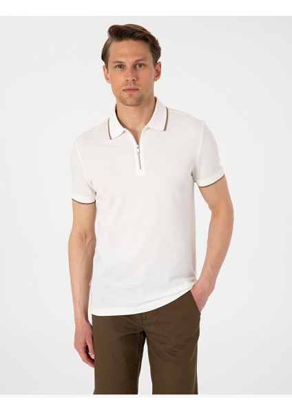 Ekru Slim Fit Polo Yaka Tişört