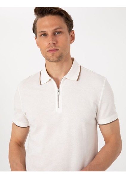 Ekru Slim Fit Polo Yaka Tişört fiyatları