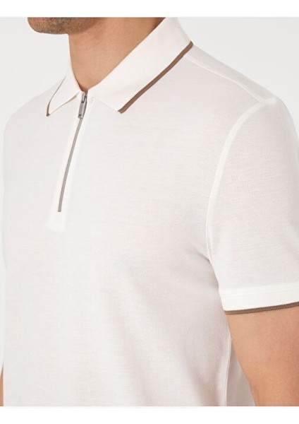 Ekru Slim Fit Polo Yaka Tişört