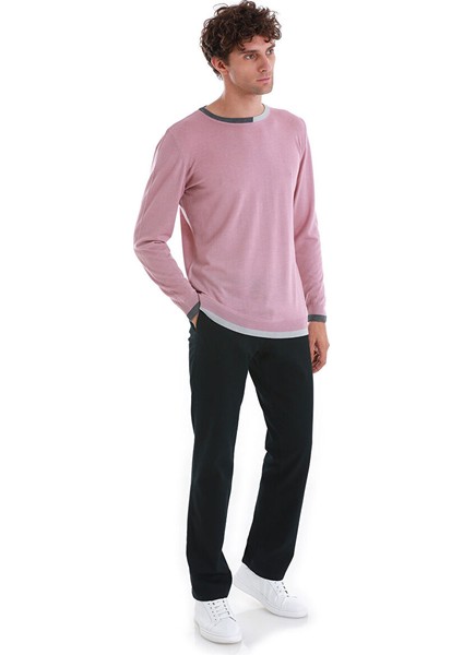 Pembe Regular Fit Düz Bisiklet Yaka Yünlü Triko Kazak