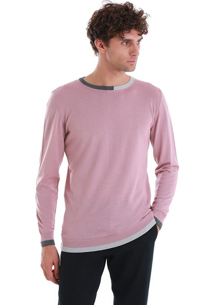 Pembe Regular Fit Düz Bisiklet Yaka Yünlü Triko Kazak