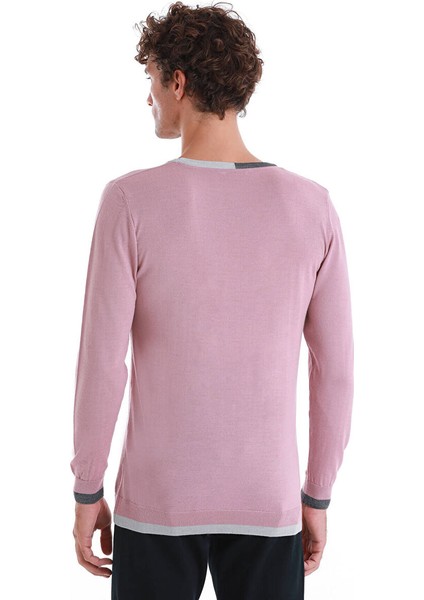 Pembe Regular Fit Düz Bisiklet Yaka Yünlü Triko Kazak