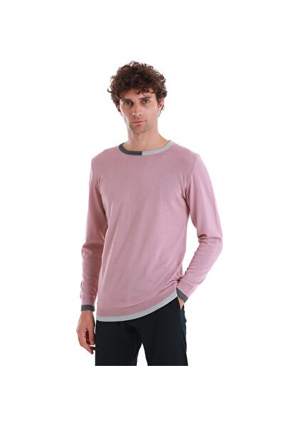 Pembe Regular Fit Düz Bisiklet Yaka Yünlü Triko Kazak