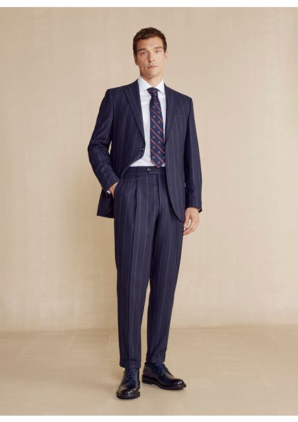 Lacivert Erkek Slim Fit Çizgili Takım Elbise BBFW24MSU005