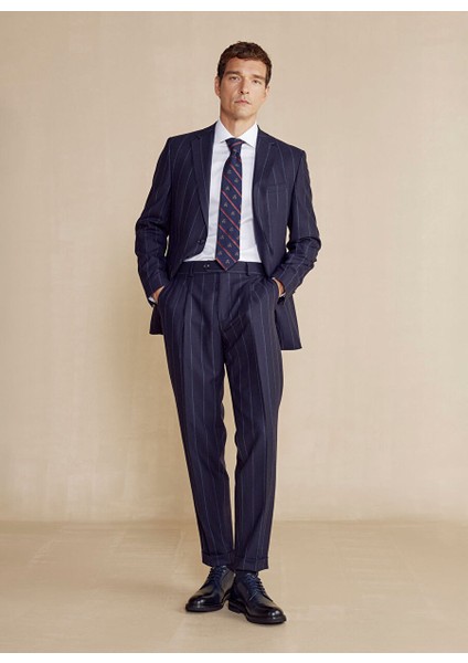 Lacivert Erkek Slim Fit Çizgili Takım Elbise BBFW24MSU005 fiyatları