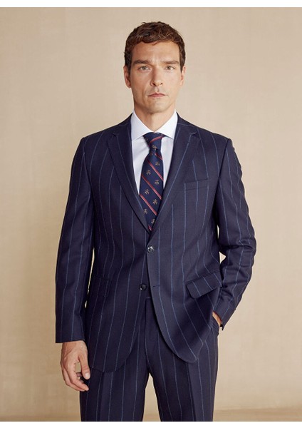 Lacivert Erkek Slim Fit Çizgili Takım Elbise BBFW24MSU005 modelleri