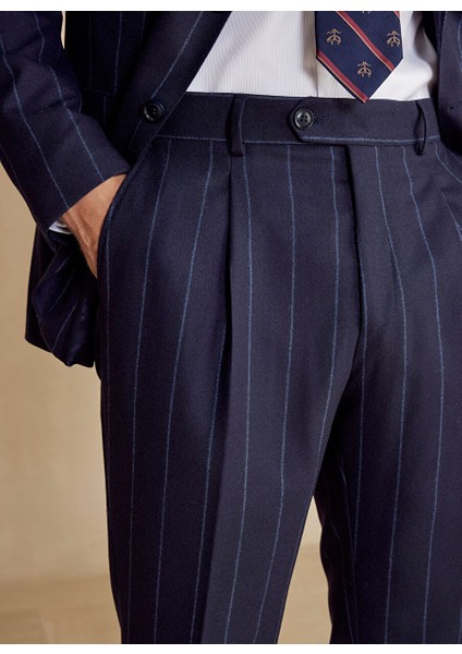 Lacivert Erkek Slim Fit Çizgili Takım Elbise BBFW24MSU005