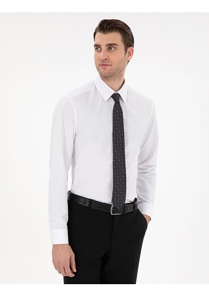 Beyaz Slim Fit Uzun Kollu Basic Gömlek