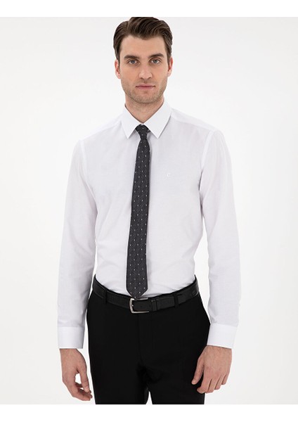 Beyaz Slim Fit Uzun Kollu Basic Gömlek