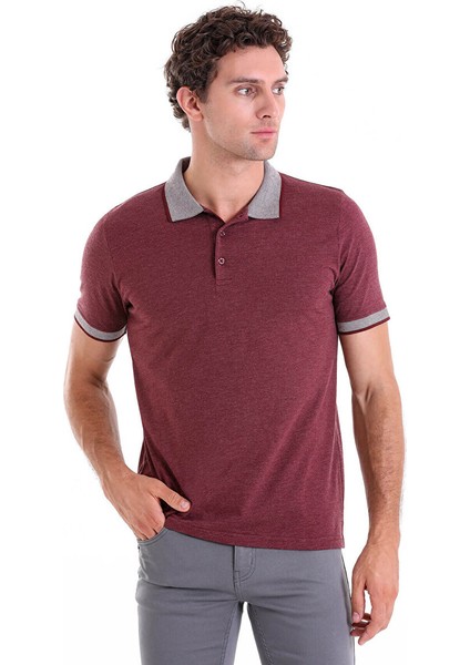 Bordo Regular Fit Düz Polo Yaka Pamuklu Tişört